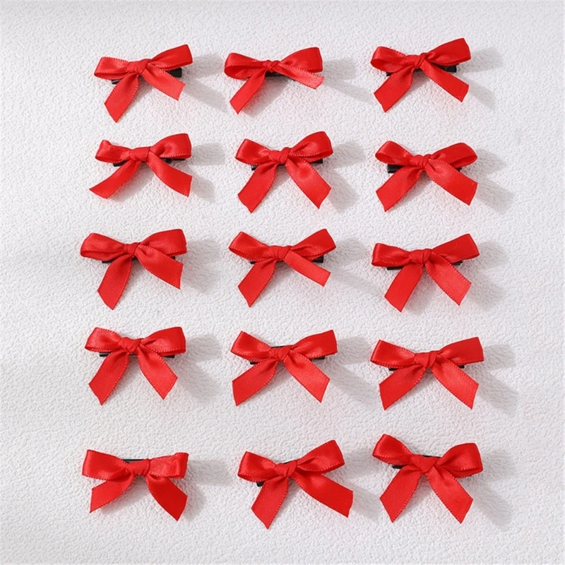 15Pcs Mini Bowknot Hair Clips for Women Girls Small Bow Hair Clips Solid Color Hair Ribbon Clip Accessory