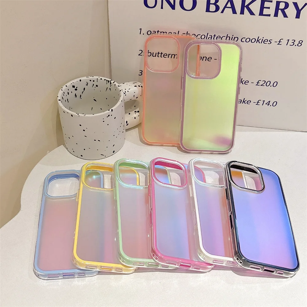 2IN1 Dazzling Laser Aurora Glitter Phone Case For iPhone 16 15 14 13 12 11 Pro Max Candy Color Bumper Protector Shockproof Cover