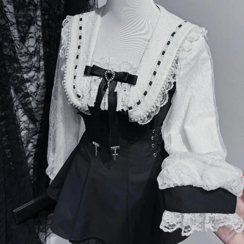 Autunno Nuovo Dolce Abito Carino Set Stile Giapponese SC Rojita Maniche Lunghe Fiocco Colletto di Perle Slim Fit Top Abiti Pantaloncini 2 Pezzi Vestito