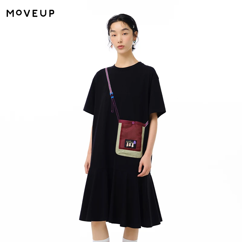

MOVEUP Short Sleeves Pure Cotton Round Neck Dress 2026 Summer New Knitted Loose Creative Pocket Fishtail Hem Dress 325211358