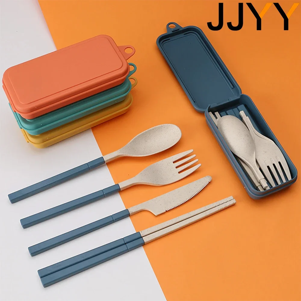 JJYY 1SET/4Pcs Outdoor Travel Portable Cutlery Set Straw Cutlery Set Knife, Fork, Spoon and Chopsticks Portable Cutlery