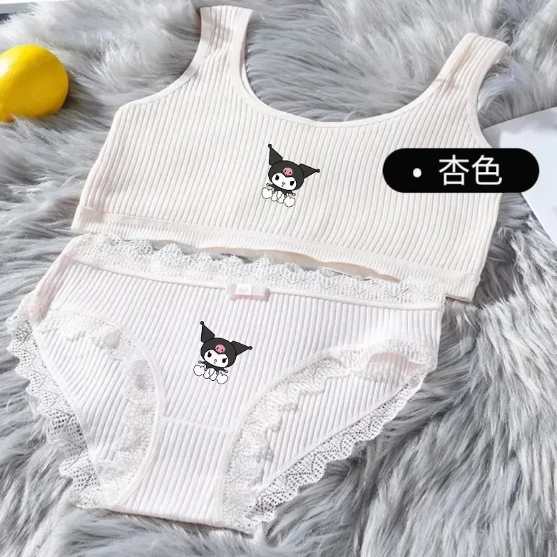 Sanrio Cute and Sweet Cartoon Kuromi Girls New Developmental Period No Wires Comfortable Pure Cotton Breathable Underwear Set