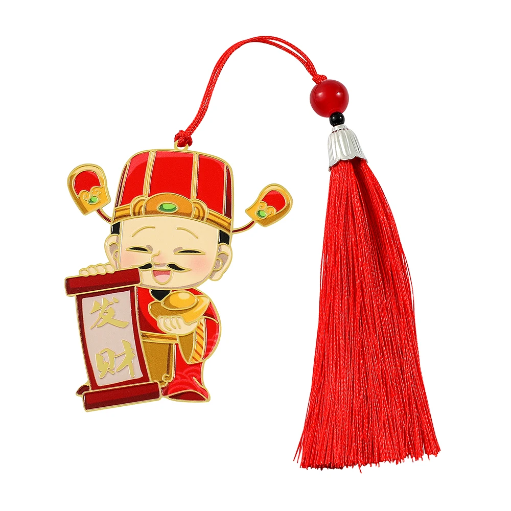 China Red God of Wealth Bookmark Metal Lucky Implied Meaning Page Marker Bookmark Learning Stationery for Student Teachers