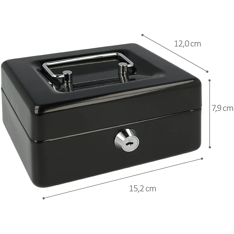 Locking Metal Cash Box With Removable Coin Tray And Key Lock 150X120x8mm