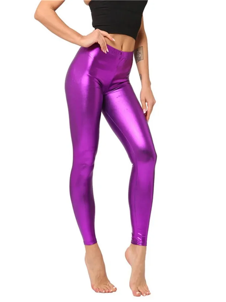 Bright leather nine-point pants high spring purple imitation leather fashion solid color leggings PU leather pants women\'s pants