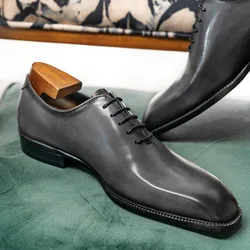 Luxury Genuine Leather Mens Formal Shoes Handmade Whole Cut Oxfords Business Lace-up Pointed Toe Wedding Dress Shoes for Men