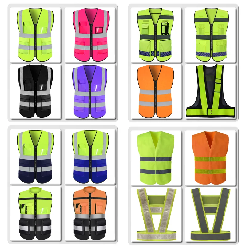 Customizable Logo High Visibility Reflector Construction Work Pockets Reflective Safety Vest