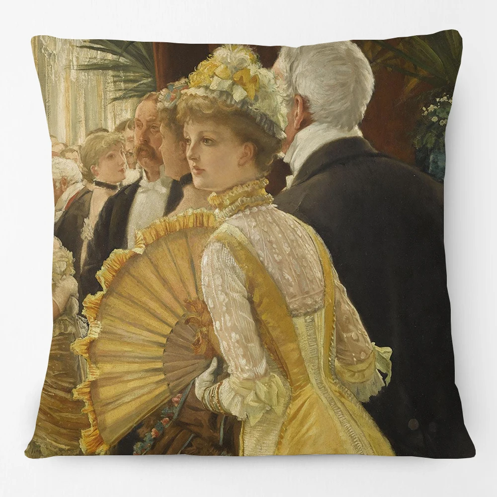 European Paintings James Tissot The Ball Beautiful Woman Portraits Cushion Cover Pillow Case