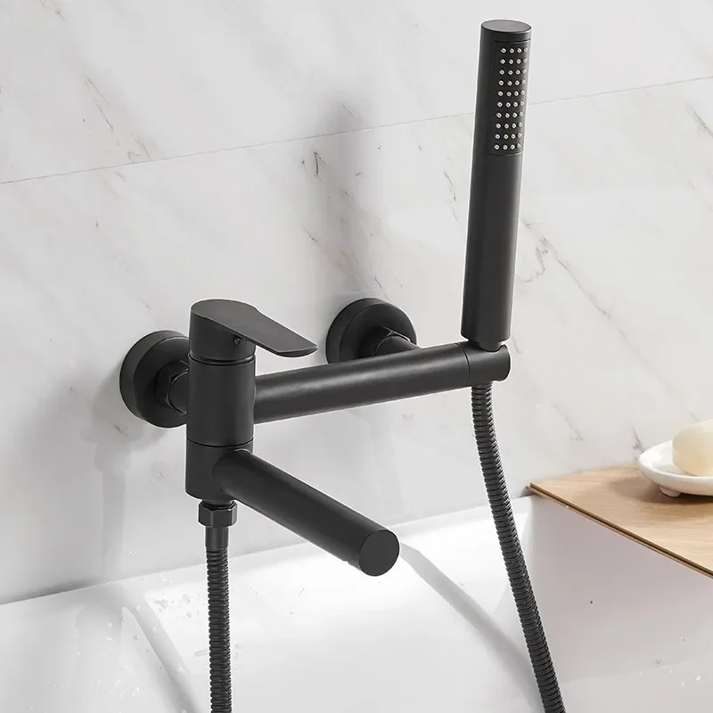 

Black/ChromeBathtub Shower Faucet Brass Single Handle Waterfall Spout Wall Mounted Mixer Tap with Hand Shower Sets Bathroom Tap