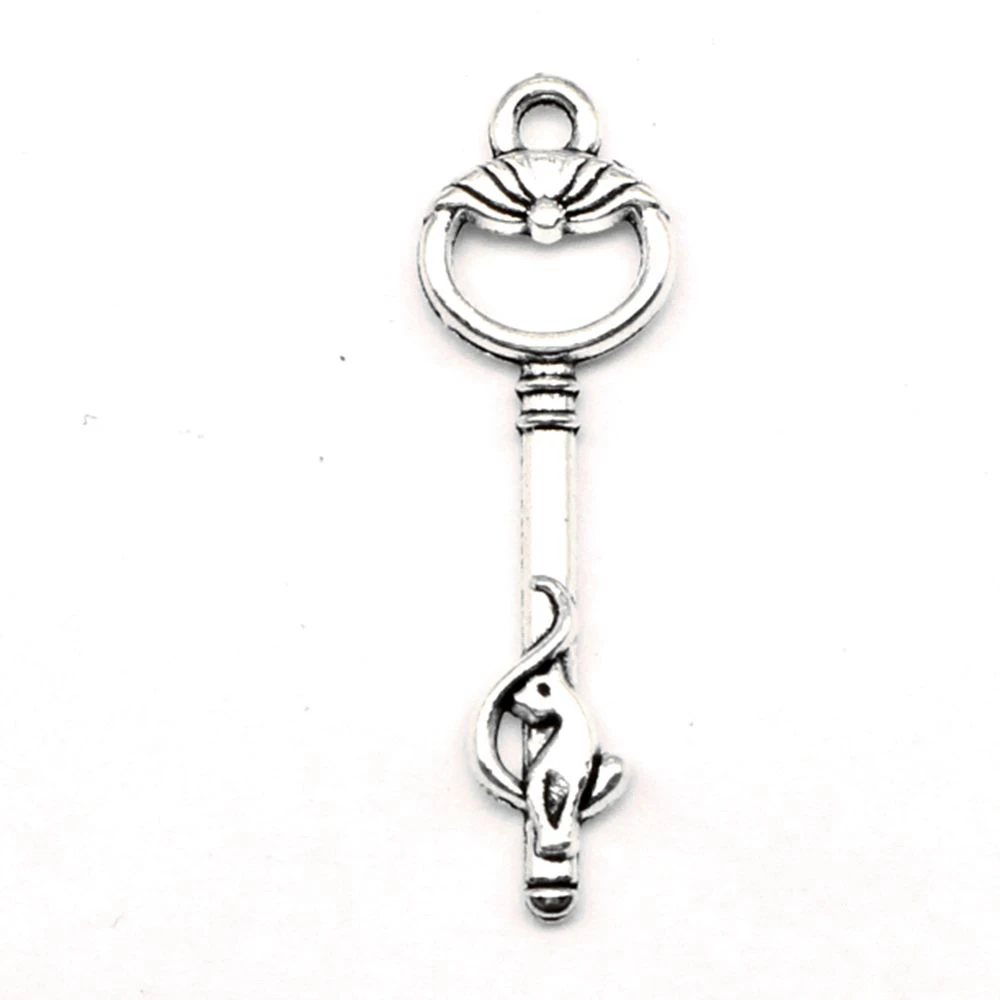 10pcs 11x35mm Keys Charms Pendants And Necklaces Craft Supplies Ladies Jewelry Antique Silver Color