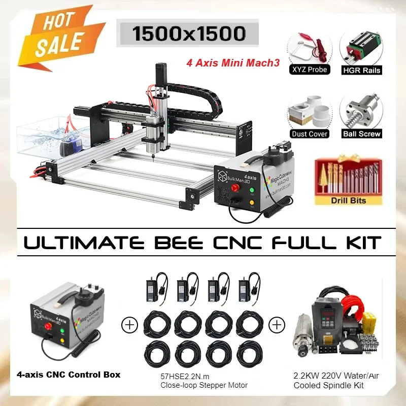 

20%OFF BulkMan3D 1500x1500 ULTIMATE Bee CNC Router Machine Full Kits With Mini UC300 Mach3 4Axis Control Box Wood Router Machine