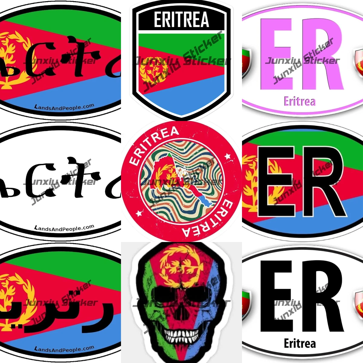 

Eritrea Shield Sticker Eritrea in Arabic and Eritrean Flag Horn of Africa State Car Bumper Sticker Decal Oval Country Code ER