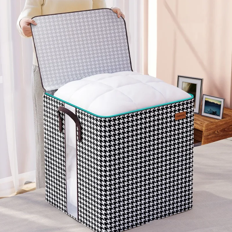 100/140/180L Portable Clothes Storage Box Large Capacity Foldable Clear Window Dustproof for Bedding Comforters/blankets/pillows