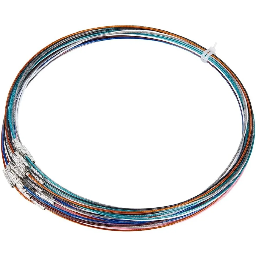 

8 цветов, 64 шт., 17,5 дюйма, ожерелье из нержавеющей стали, проволочный шнур, колье-цепочка с латунной винтовой застежкой, проволочная цепочка для ожерелья, проволока