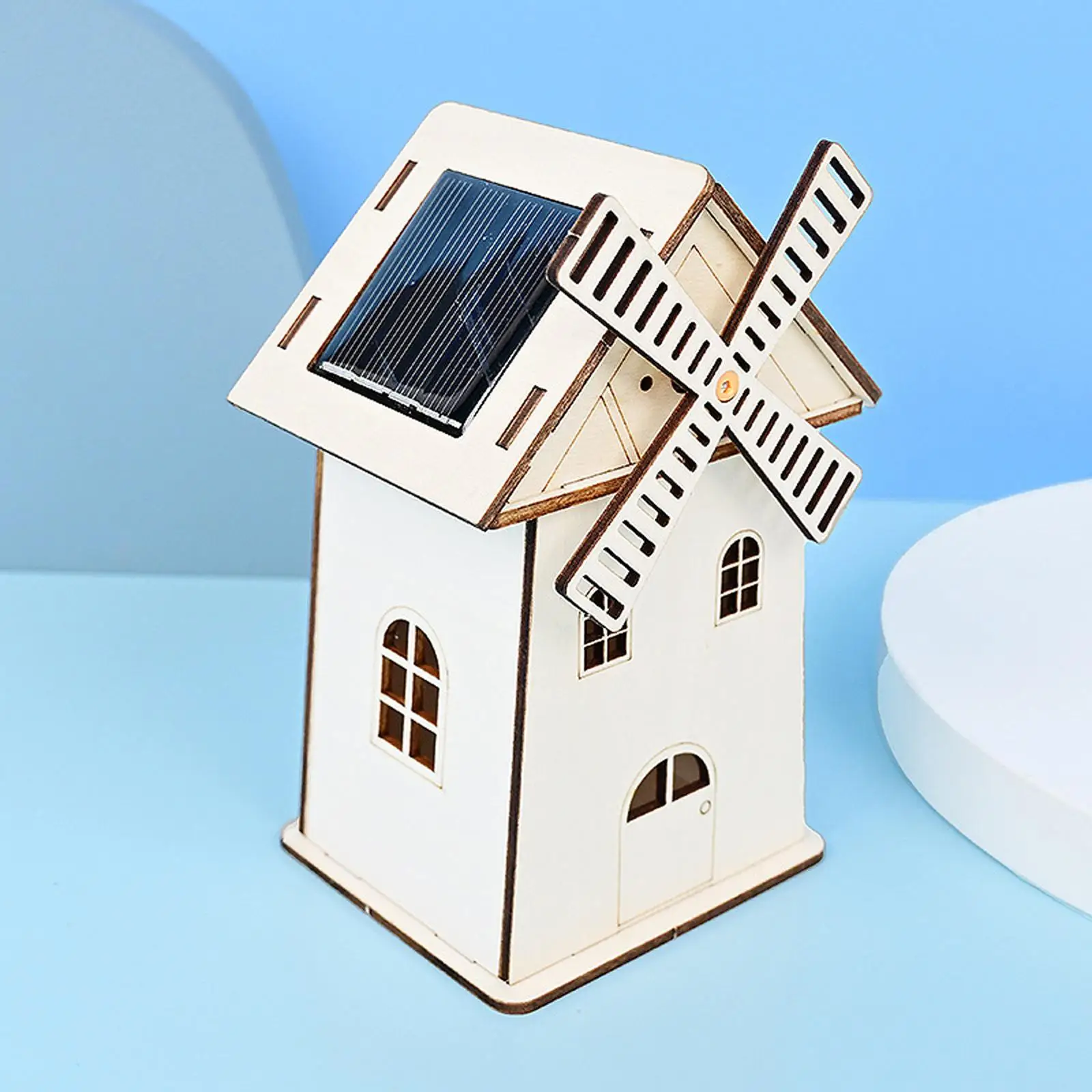 

DIY Wooden Science Experiment Model Kit Solar Power Windmill Model for Teens