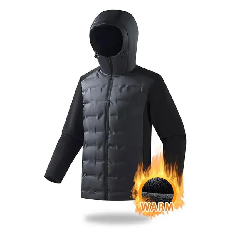 Unisex Thicken Padded Hooded Down Jacket Outdoor Running Sports Splicing Jacket Warm Comfortable Down Sports Jacket Fall Winter