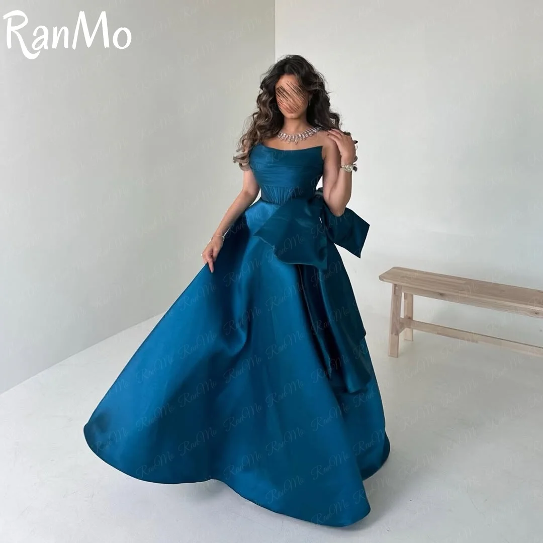 Ranmo 2025 المملكة العربية السعودية بدون حمالات على شكل حرف a فساتين لحضور الحفلات الموسيقية بفيونكة كبيرة 2024 مناسبة رسمية فساتين سهرة للنساء فساتين مخصصة