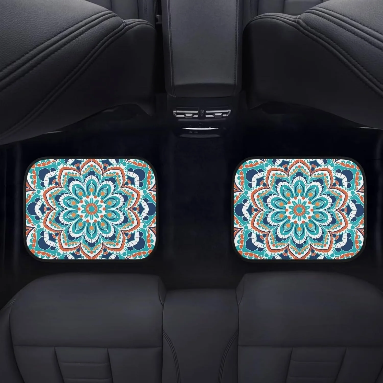 Universal Fit Car Floor Mats With A Green Boho Flower Design, A Complete Set Of 4pcs, Featuring Anti-Slip Backing For Floor In M