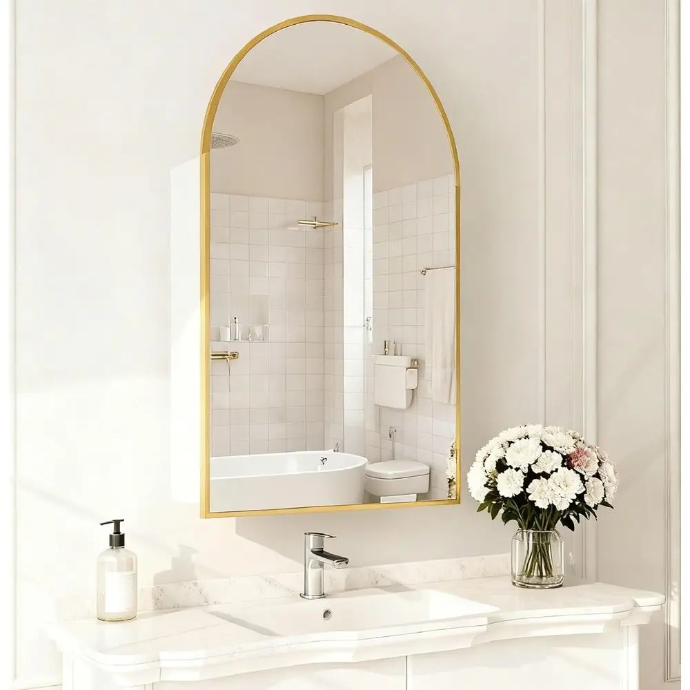 

20x32 Inch Brushed Gold Surface Mount Mirrored Medicine Cabinet with Adjustable Shelves