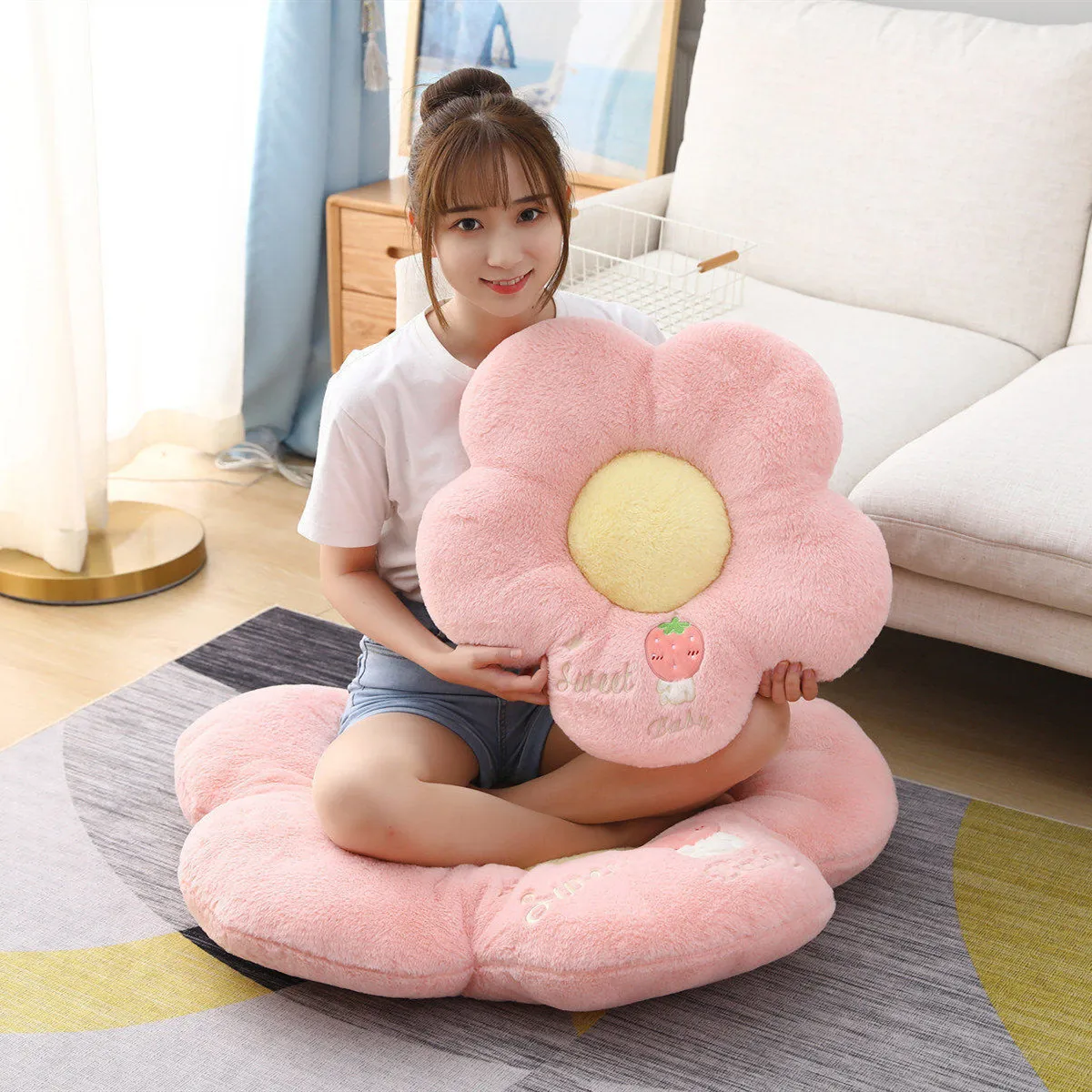 Ins Flower Cushion Plush Padded Kid Cushion Soft Sofa Chair Cushion Bay Window Petal Tatami Mat Baby Present Unisex Room Decor