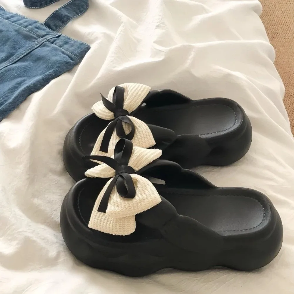 عدم الانزلاق Bowknot سحابة النعال الارتفاع زيادة سميكة سوليد القوس الشرائح الصنادل تنوعا أسود أبيض سميكة القاع النعال