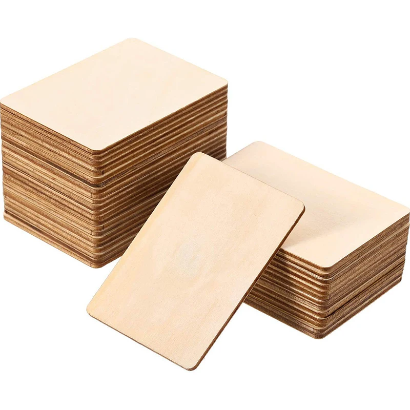 10Pcs Rectangular Wooden Chip Wooden Ornaments Chips Slices DIY Handicraft Accessories Rectangular Log Wooden Blank Board