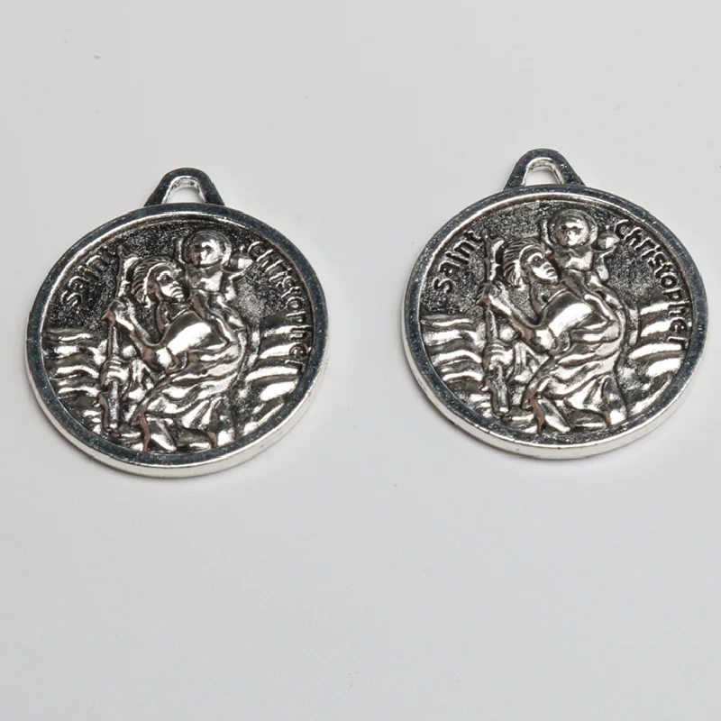 10pcs Silver Plated St Christopher Tag Alloy Pendant DIY Charm Catholic Bracelet Rosary Necklace Jewelry Crafts Making A78