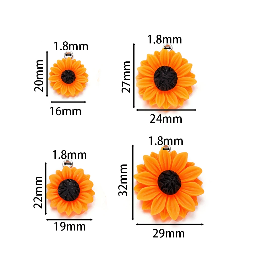 10pcs/lot Resin Sunflower Pendants Flower Shape Necklace Charms For DIY Crafts Bracelet Earring Jewelry Making Accessories