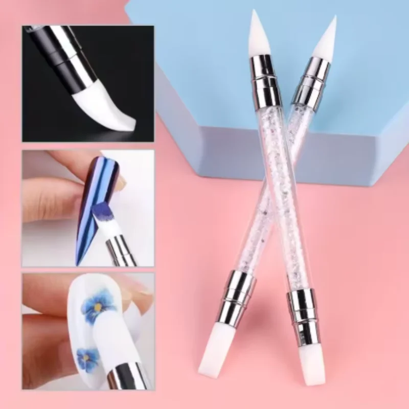 5pcs Double Head Silicone Nail Art Pen Carving Flower Sculpting Pen Adjustable Glue Stick Embossing Brush Professional Manicure