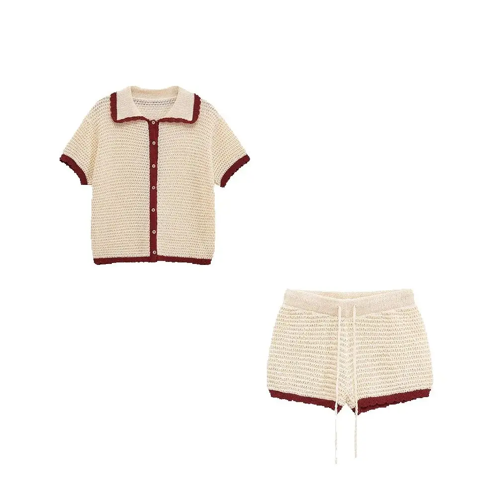 Nueva ropa de primavera para mujer, polo de estilo europeo y americano, chaqueta de punto, pantalones cortos