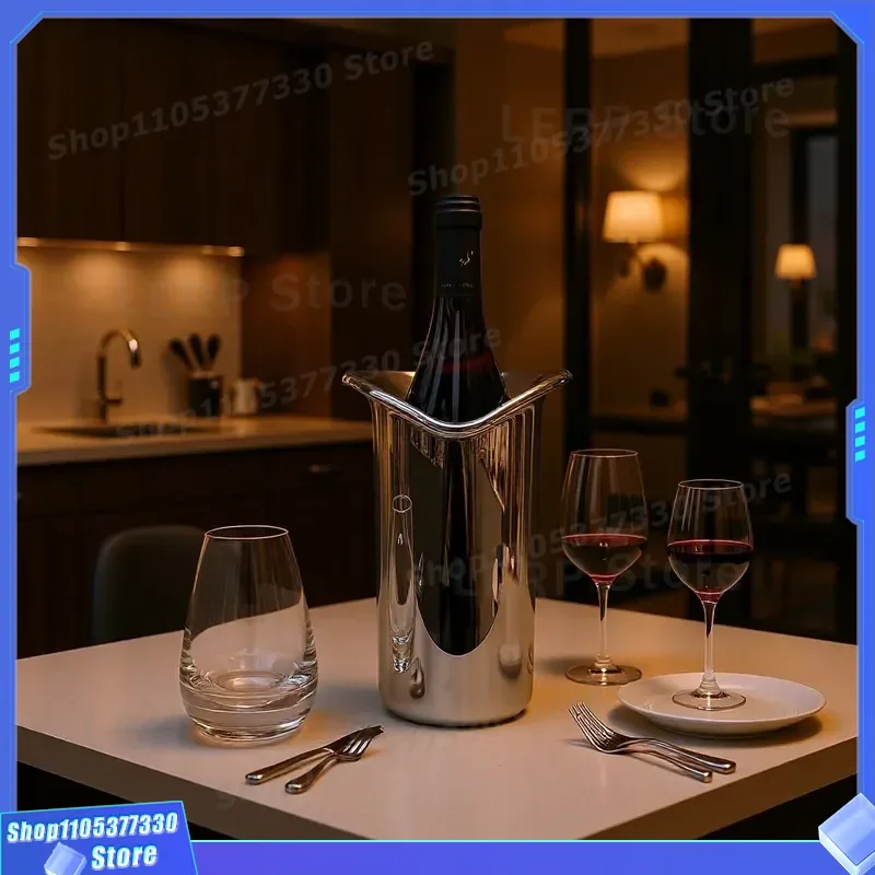 Nordic Style Stainless Steel Wine Bucket Modern Champagne Ice Container Single Decorative Ornament for Home Bar Model Room