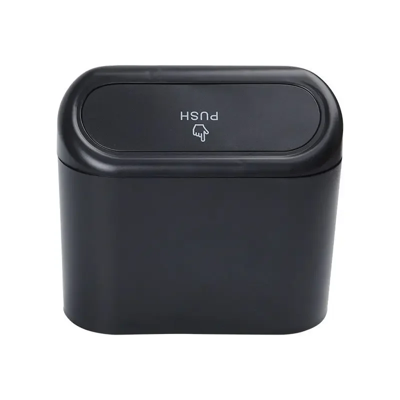 Car Clamshell Trash Bin Hanging Vehicle Garbage Dust Case Storage Box Black ABS Square Pressing Trash Can Universal Organizer