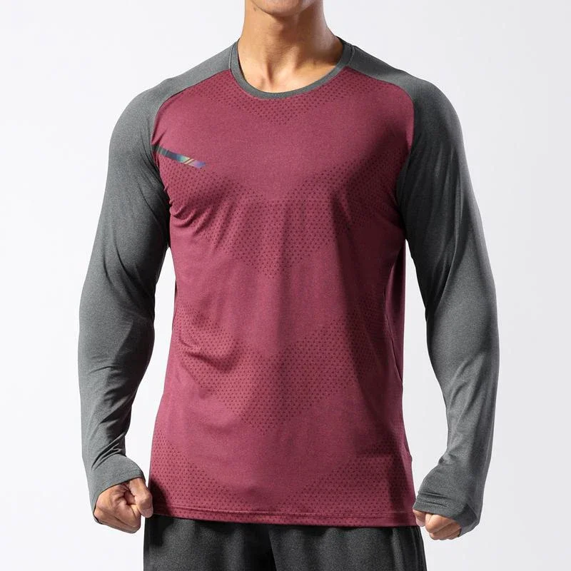 

Men's Sport Long Sleeve Tops Quick Dry Fitness T-shirts Bodybuilding Gym Tees Casual Skinny Elastic Breathability Sportswear