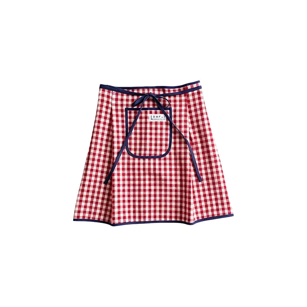 New Cotton Half Waist Apron Stain Resistant Square Check Pattern Cooking Apron Breathable Half Length Apron Home Cooking