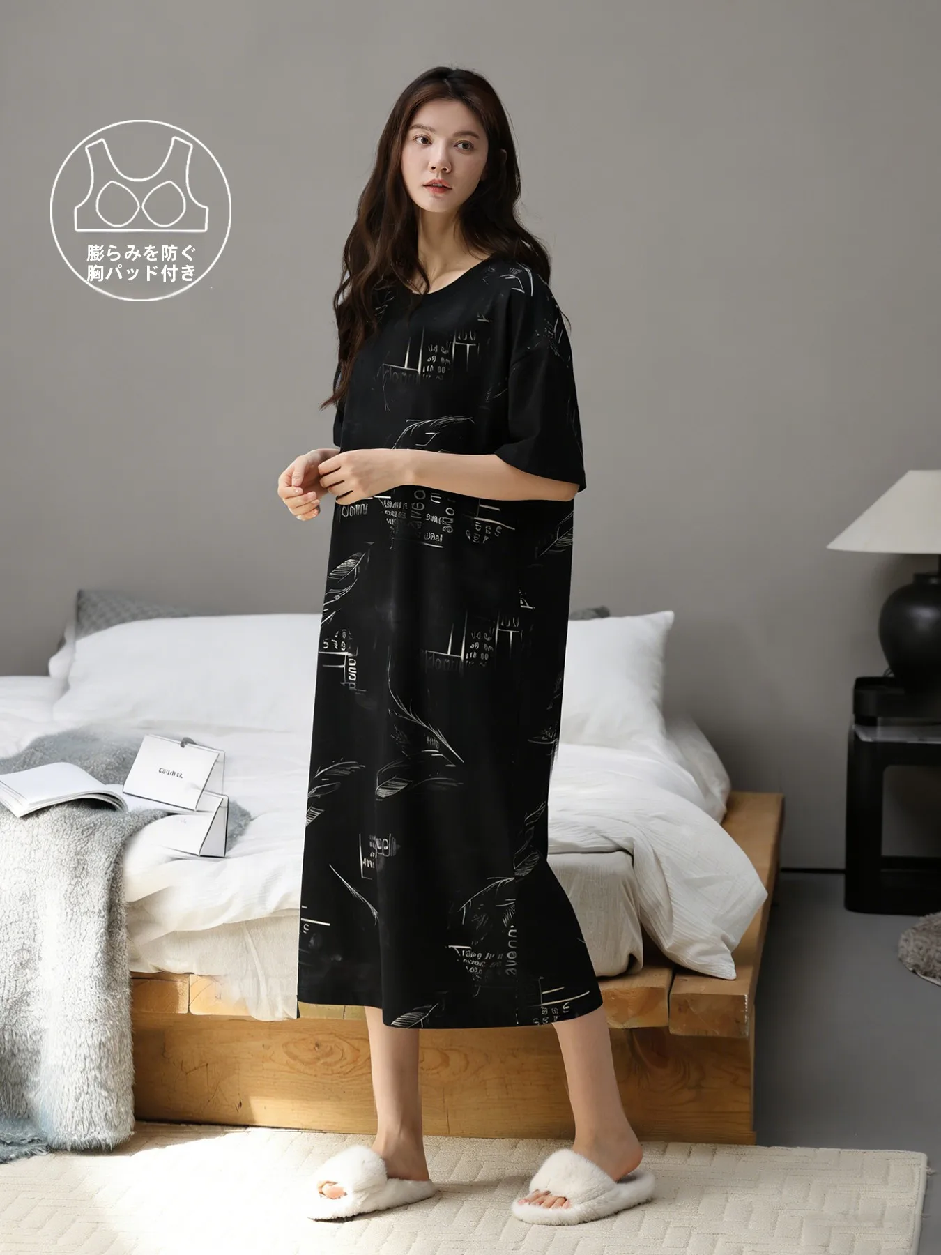 純綿スリープドレス女性のスタイル夏ミッドレングス半袖ソフトコットンナイトガウン-2026-新しいレディースホーム服