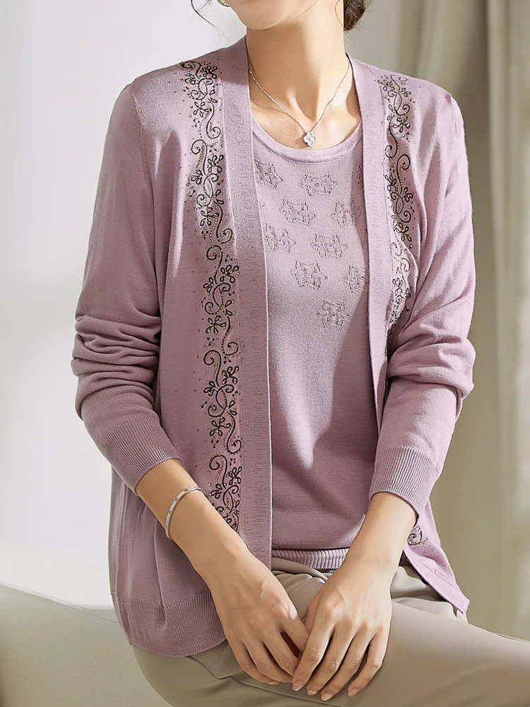 

Real Two Pieces Sets Sweater Women Autumn Spring Long Sleeve Sweater High Quality Tshirt+Cardigan Set