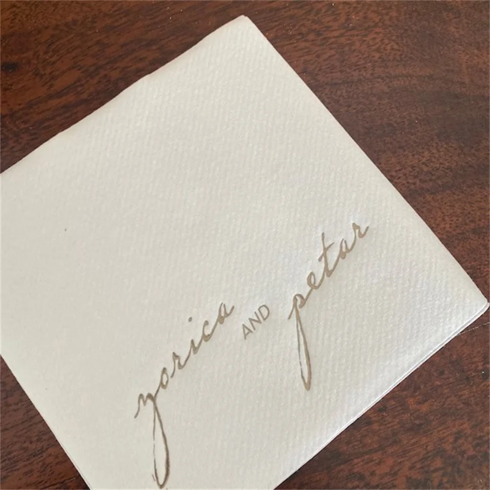 Personalized Names Cocktail Napkin - Vintage Modern Script Napkin- Foil Stamped, Linen Like Party Napkins, Wedding, Engagement