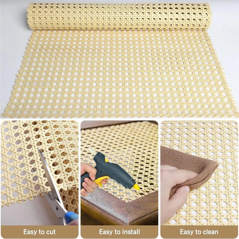 ABJN 織りオープンラタンメッシュ 17.5X40 インチラタンウェビングロール PE 杖 DIY ホームデコレーションプロジェクト用 - 合成ラタン素材