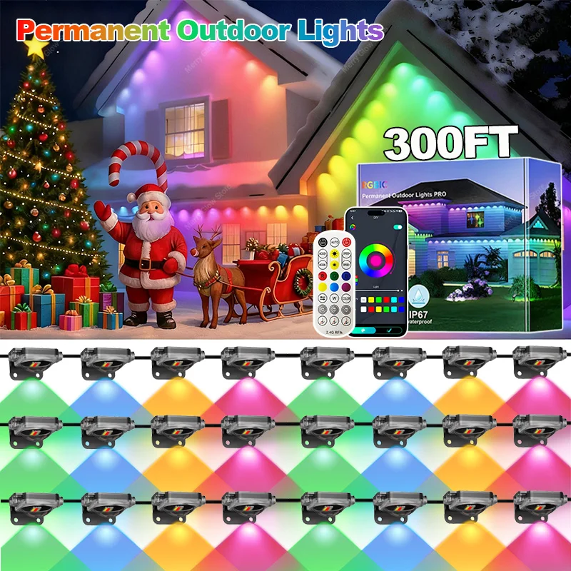 

300FT 180LED Smart RGB Eaves LED Lights String Scene Modes Music Sync Timer Waterproof for Hous Christmas New Year Decoration