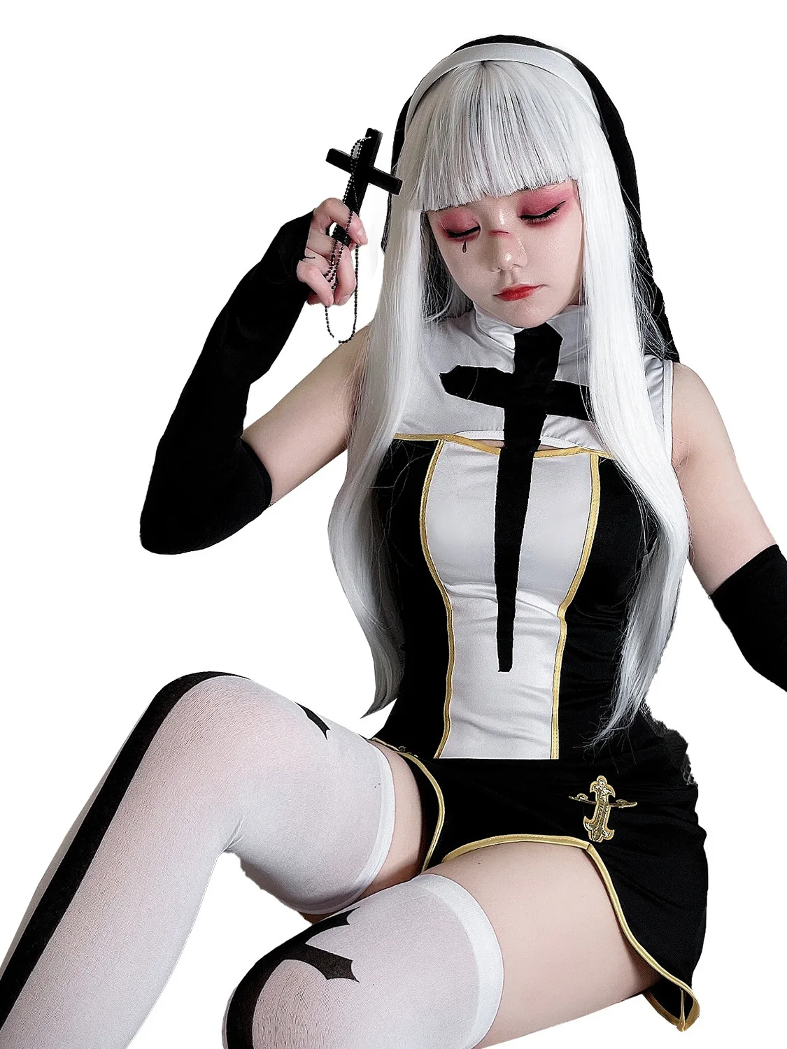 

Sexy Nun Halloween Costume Adult Cross Sister Carnival Cosplay Performance Women's Traditional Chinese Stage Costume