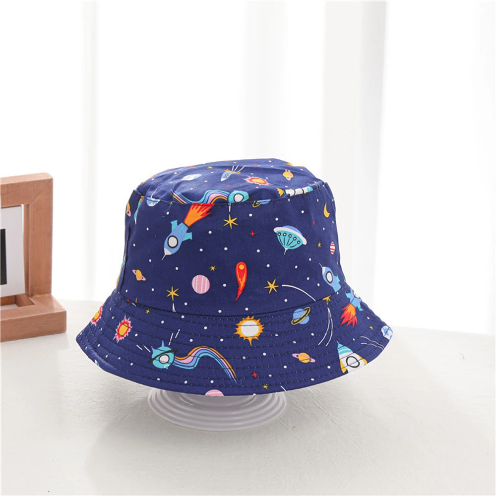 Kids Caps Cotton Cartoon Dinosaur Printed Baby Bucket Hat Soft Unicorn Spring Summer Panama Hats Space Boys Girls Beach Cap