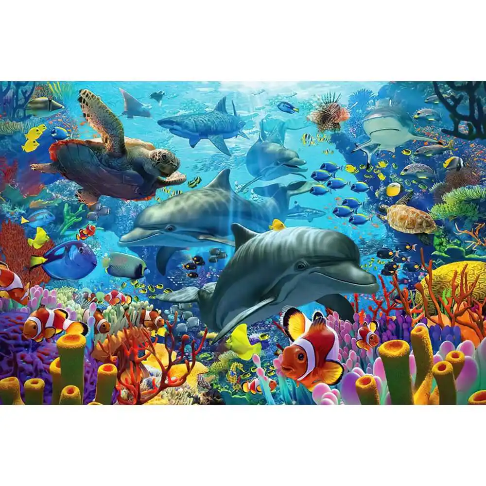 Underwater World Seabed Backdrop Ocean Undersea Fish Coral Blue Water Sunlight Aquarium Decor Birthday Photography Background