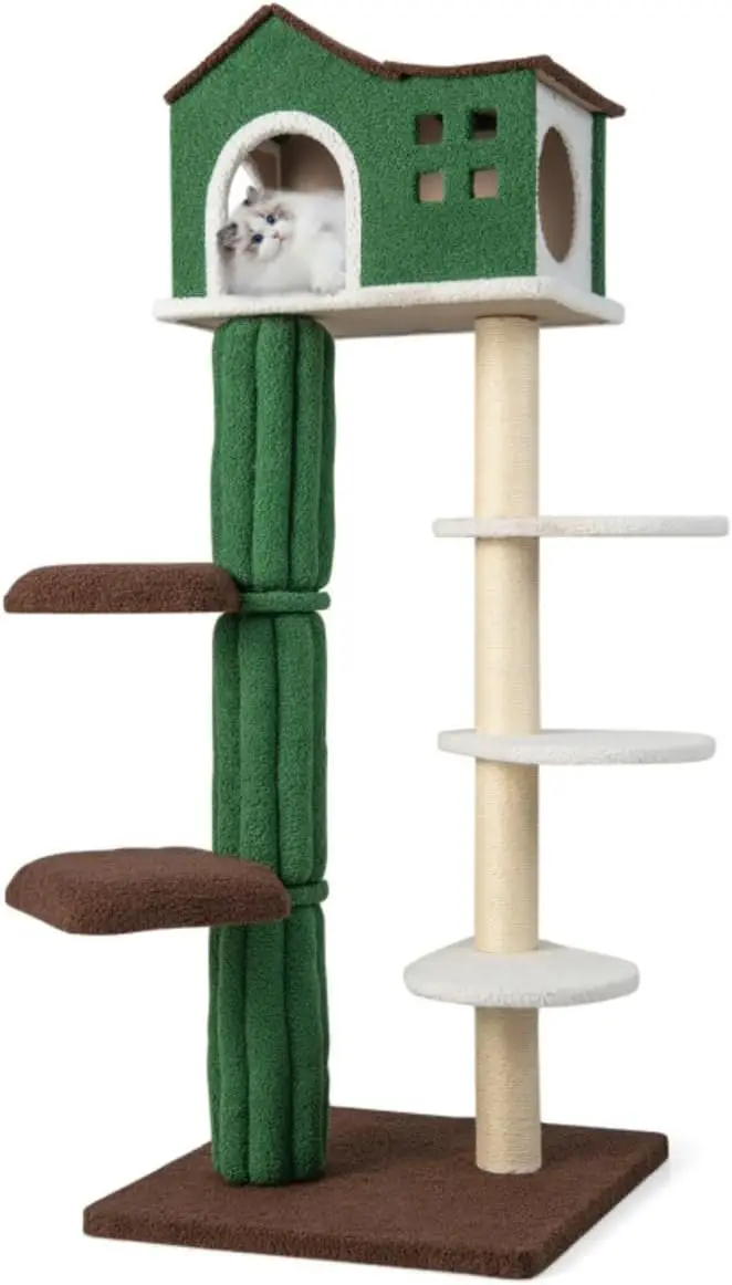 5 Level Cat Tree, Cat Climbing Frame Cat Apartment With Cushions, Anti-Tipping Settings