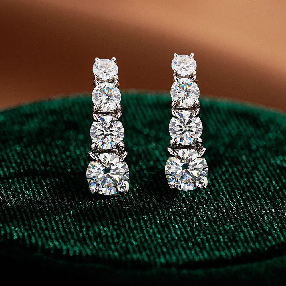 Sparkling Graduated Moissanite Hoop Earrings for Women | 925 Sterling Silver Luxury Fine Jewelry for Daily Wear & Gifts