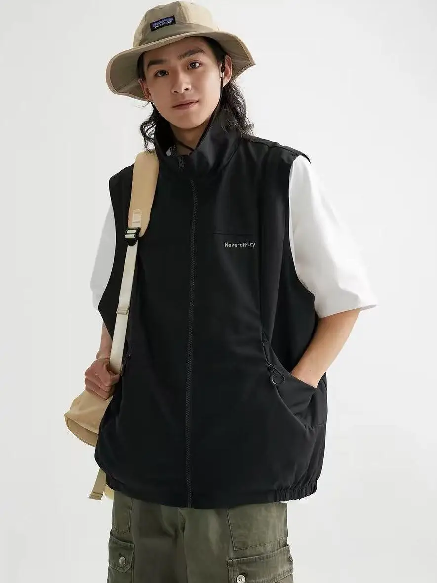 

Японский свободный повседневный тактический жилет в винтажном стиле с воротником-стойкой для мужчин, рабочая одежда, верхняя одежда, модная куртка для многослойного ношения