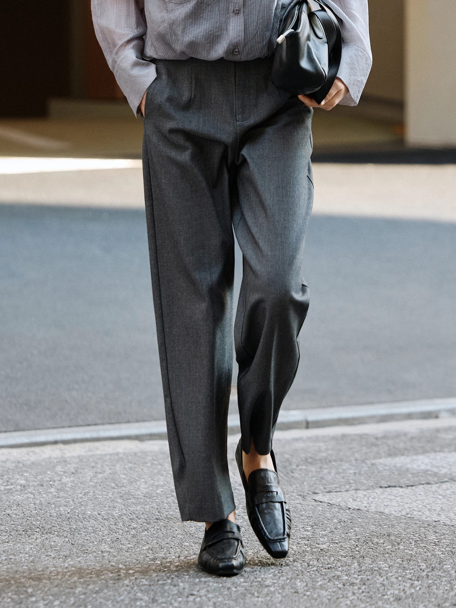 

Ele Commuter Straight Leg mid Waist Women's ey High nce Suit Pants Simple Drape Long Trousers