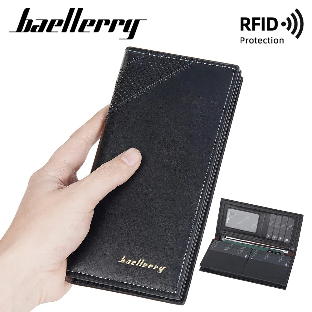 Baellerry Anti-Diebstahl-Anzug-Geldbörse, langes, RFID-geschütztes PU-Leder für Herren mit 15 Fächern, Business Essential