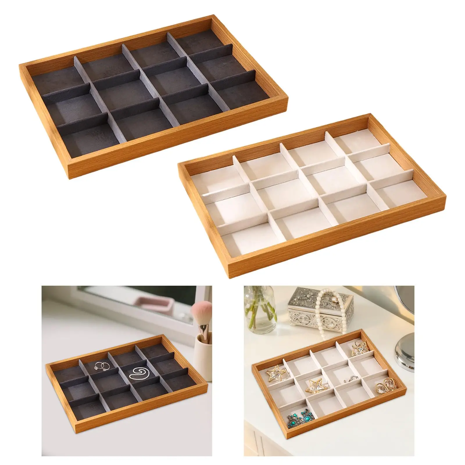 

Jewelry Display Tray,Rectangle,Portable Wood Ornament,Organizer Storage Case Holder for Necklace Bracelets Rings Her Daughter