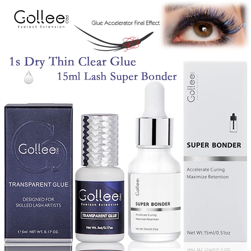 

Gollee 1s Transparent Adhesives for Lash Extension Glue Pro Waterproof Super Bonder No stimulate Colored Lash Accelerator Bonder