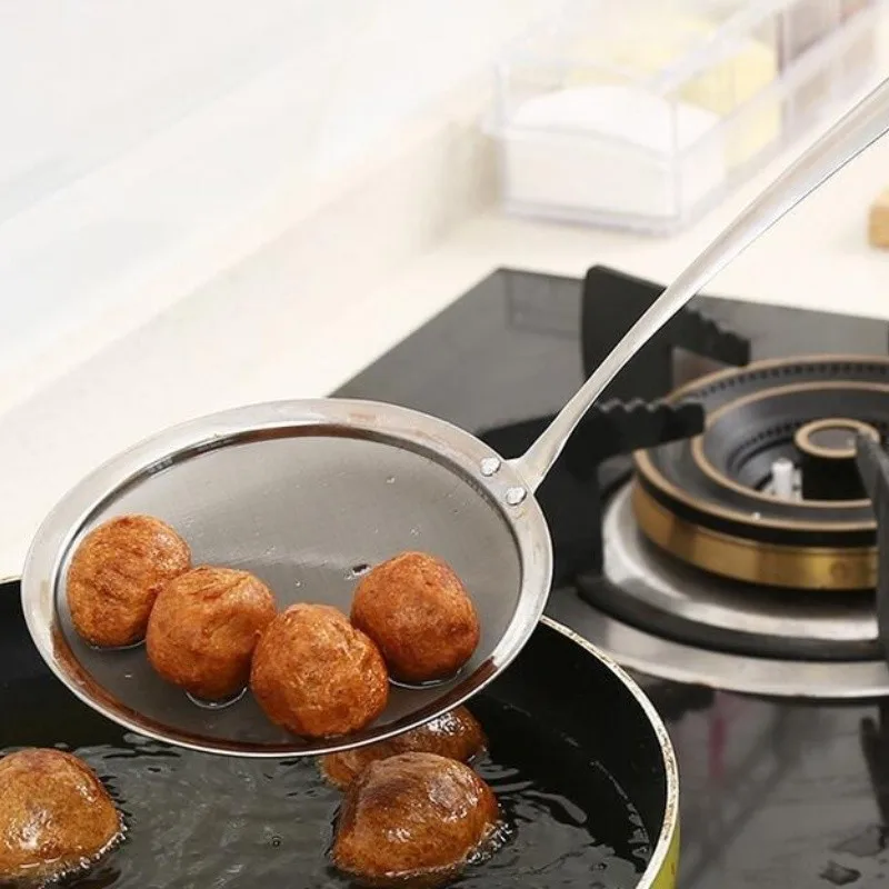 ملعقة مقشطة من الفولاذ المقاوم للصدأ - مصفاة شبكية دقيقة للزيت والشحوم وإزالة الرغوة والطهي والقلي، مقبض 9.8 بوصة (غسالة الأطباق)